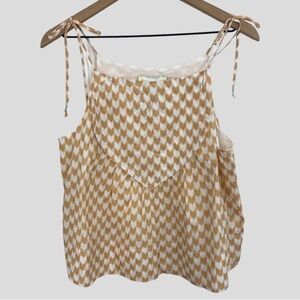 Kerri Rosenthal Tan + White Checkered Heart Emma Tank NWT
